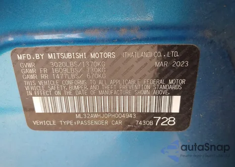 2023 Mitsubishi Mirage Black Edition из США, поврежденный, VIN ML32AWHJ0PH004943